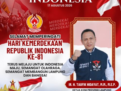 Ucapan Dirgahayu Republik Indonesia ke-81 dari KONI Provinsi Lampung pada 17 Agustus 2026.