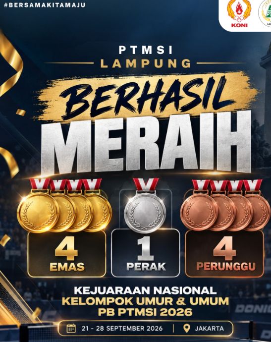 PTMSI Lampung Raih Peringkat Kedua Nasional di Kejurnas 2026, Bawa Pulang 9 Medali