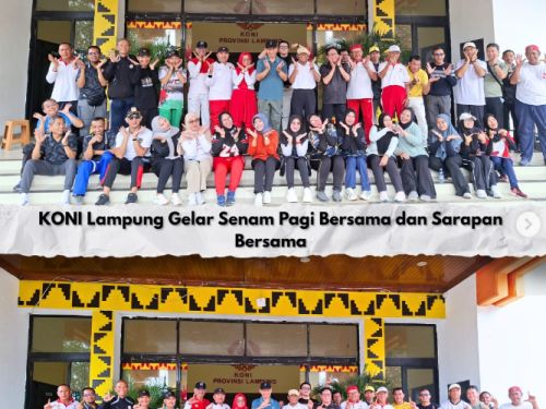 Pengurus dan karyawan KONI Provinsi Lampung mengikuti senam pagi bersama di Gedung Sumpah Pemuda PKOR Way Halim