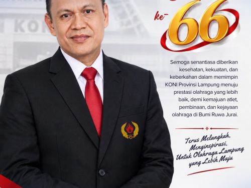 Ucapan selamat ulang tahun kepada Ir. H. Taufik Hidayat, M.M., M.E.P., Ketua Umum KONI Provinsi Lampung, disertai doa untuk kesehatan, keberkahan, dan kemajuan prestasi olahraga Lampung.